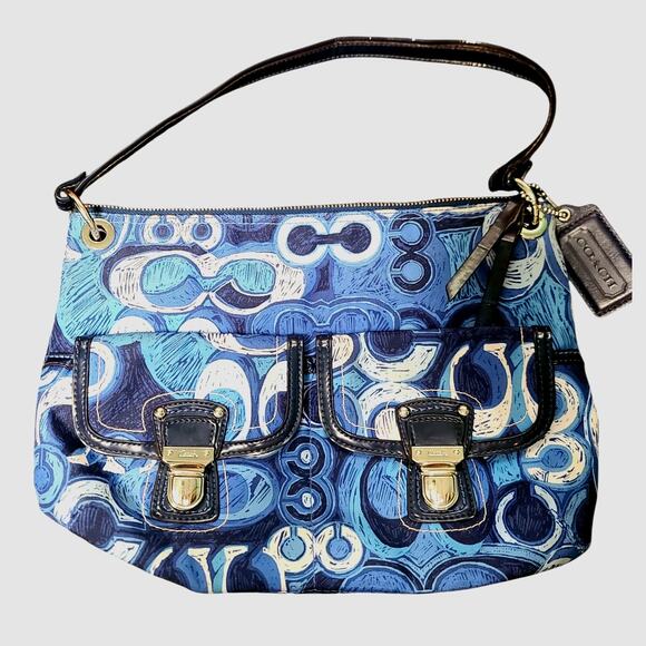 Coach Poppy Blue Denim Print Hippie Bag 19882 - Picture 1 of 6